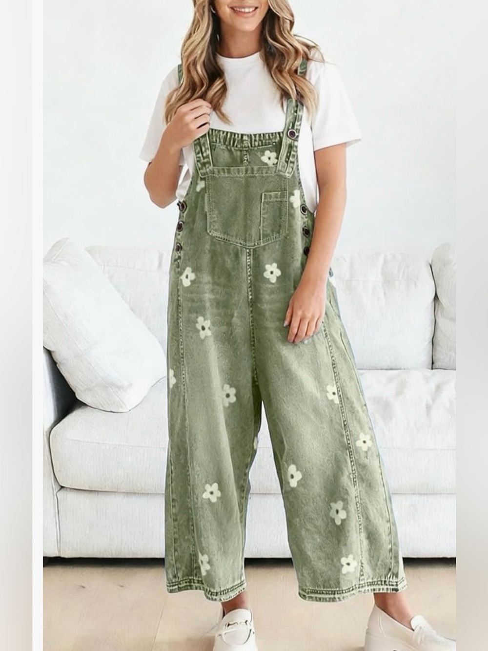 utcoco Women Floral
Printed Adjustable Strap Denim OVERALLS size L